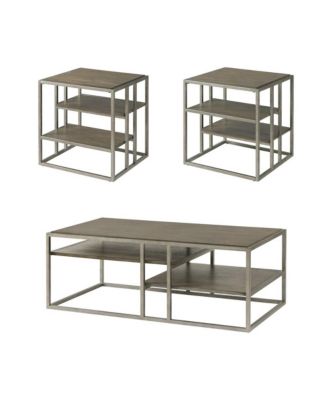 Padena 3-Pc Metal Frame Wood Living Room Coffee Table and 2 End Tables Set