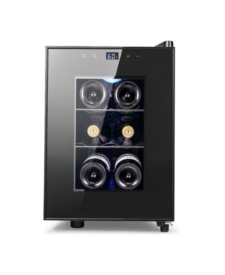 Thermoelectric Wine Cooler 6 Bottles Quiet with Glass Door Movable Shelf LED Light Portable Fridge For Home Kitchen Bedroom