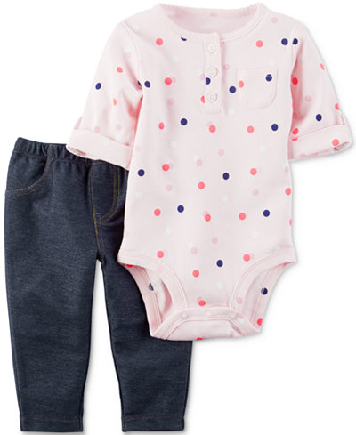 Carter's 2-Pc. Dot-Print Henley Bodysuit & Denim Leggings Set, Baby Girls (0-24 months)