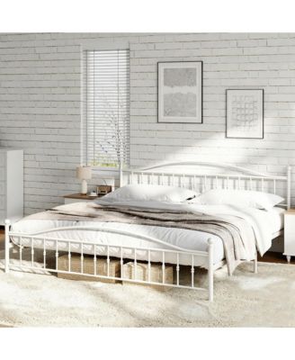 Queen Size Metal Bed Frame, Beaded Iron Platform Bed, Sturdy Metal Bed Frame for Bedroom Home Furniture