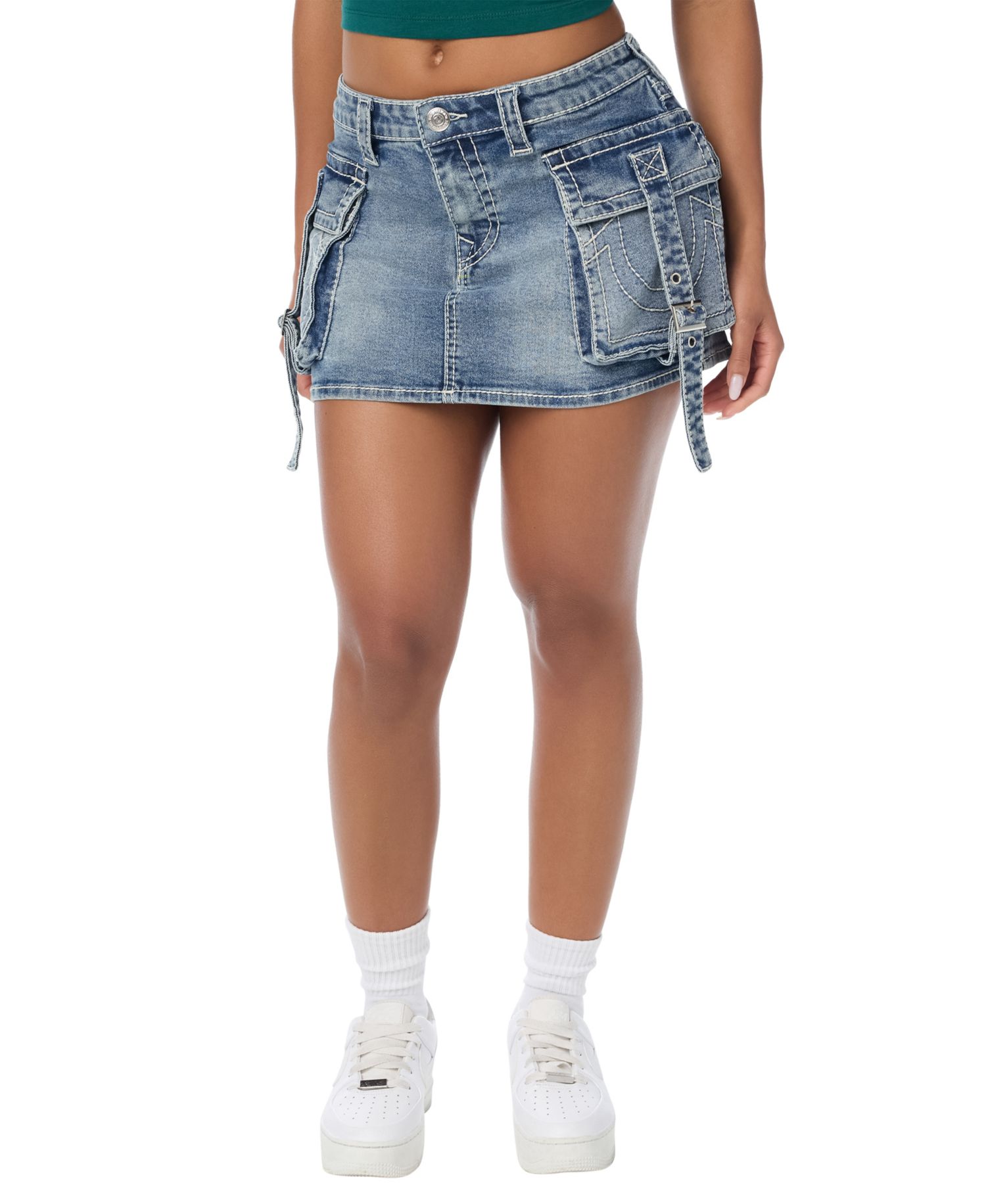 Women's Mini Cargo Stretch Denim Skirt