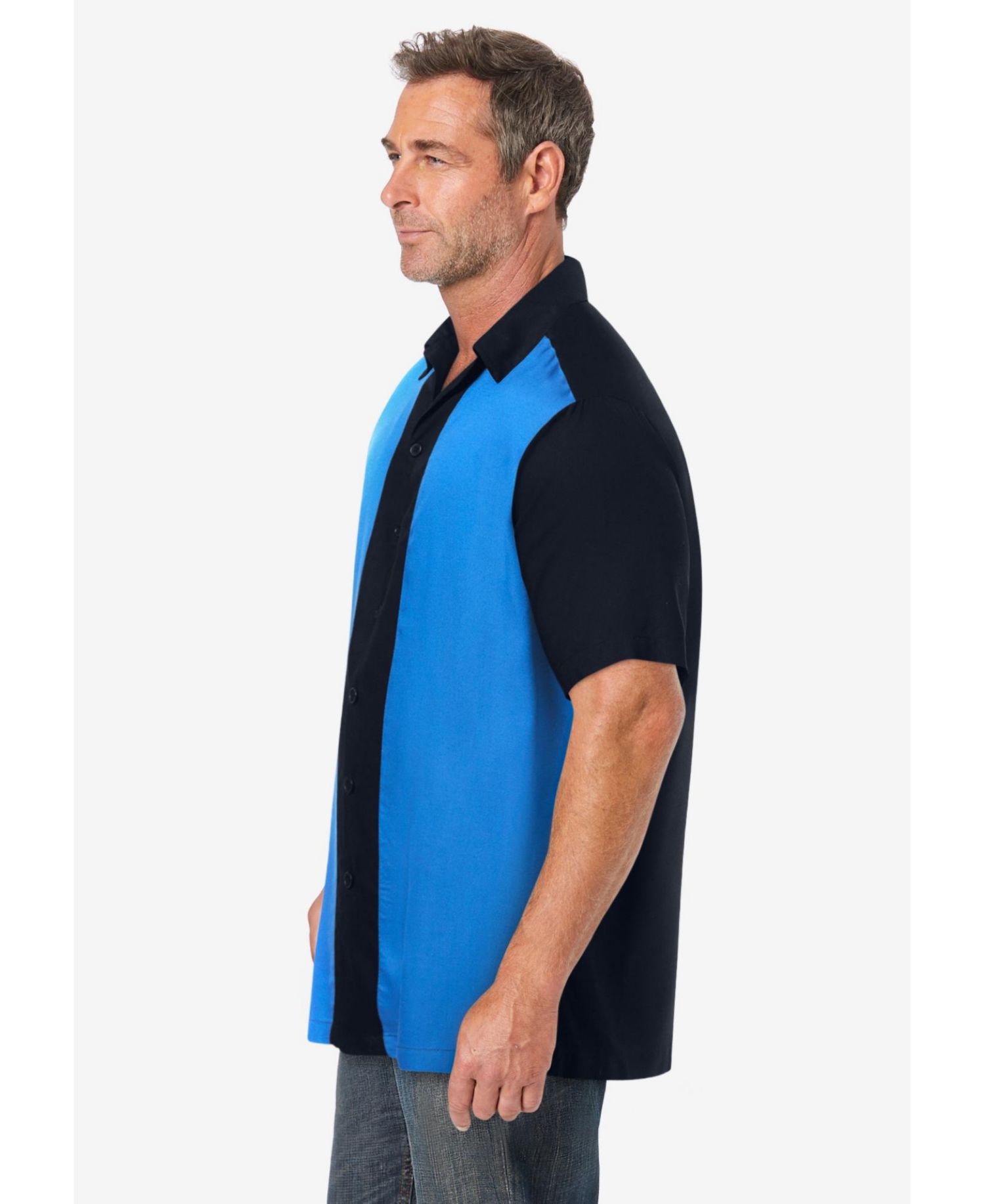 Big & Tall Short-Sleeve Colorblock Rayon Shirt