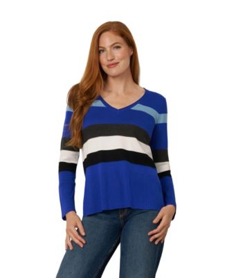 Women's Texture Stripe Striped V-Neck Long-Sleeve Sweater