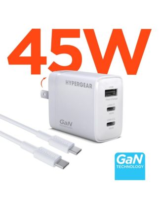 SpeedBoost 45W USB-C PD Tri-Port Wall Charger, Compatible with iPhone, Galaxy, MacBook Air, Surface Pro, and More