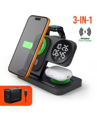 PowerFold 24/7 3-in-1 Wireless Charging Stand with Digital Alarm Clock for Apple and Samsung Galaxy