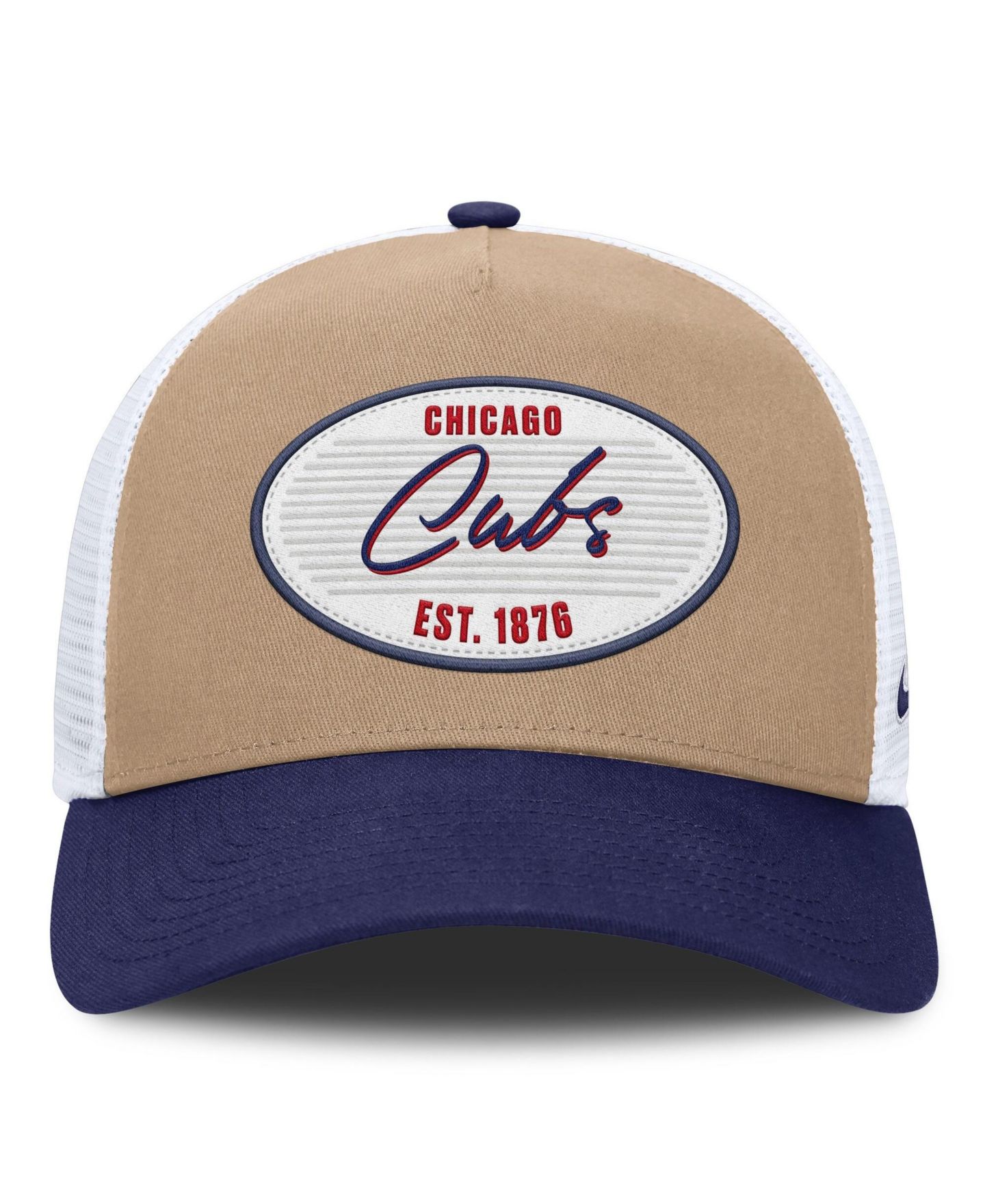 Мужская кепка Nike Khaki/Royal Chicago Cubs Rise A-Frame Trucker Adjustable Hat — фото 2