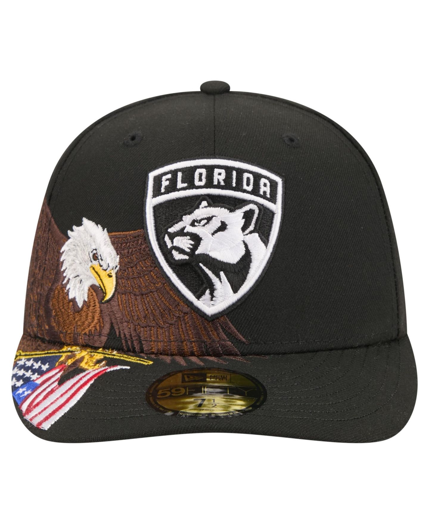 Мужская кепка New Era Black Florida Panthers Freedom Pre-Curved 59FIFTY Fitted Hat — фото 2