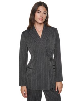 Women's Sparkle Pinstripe Belted Blazer