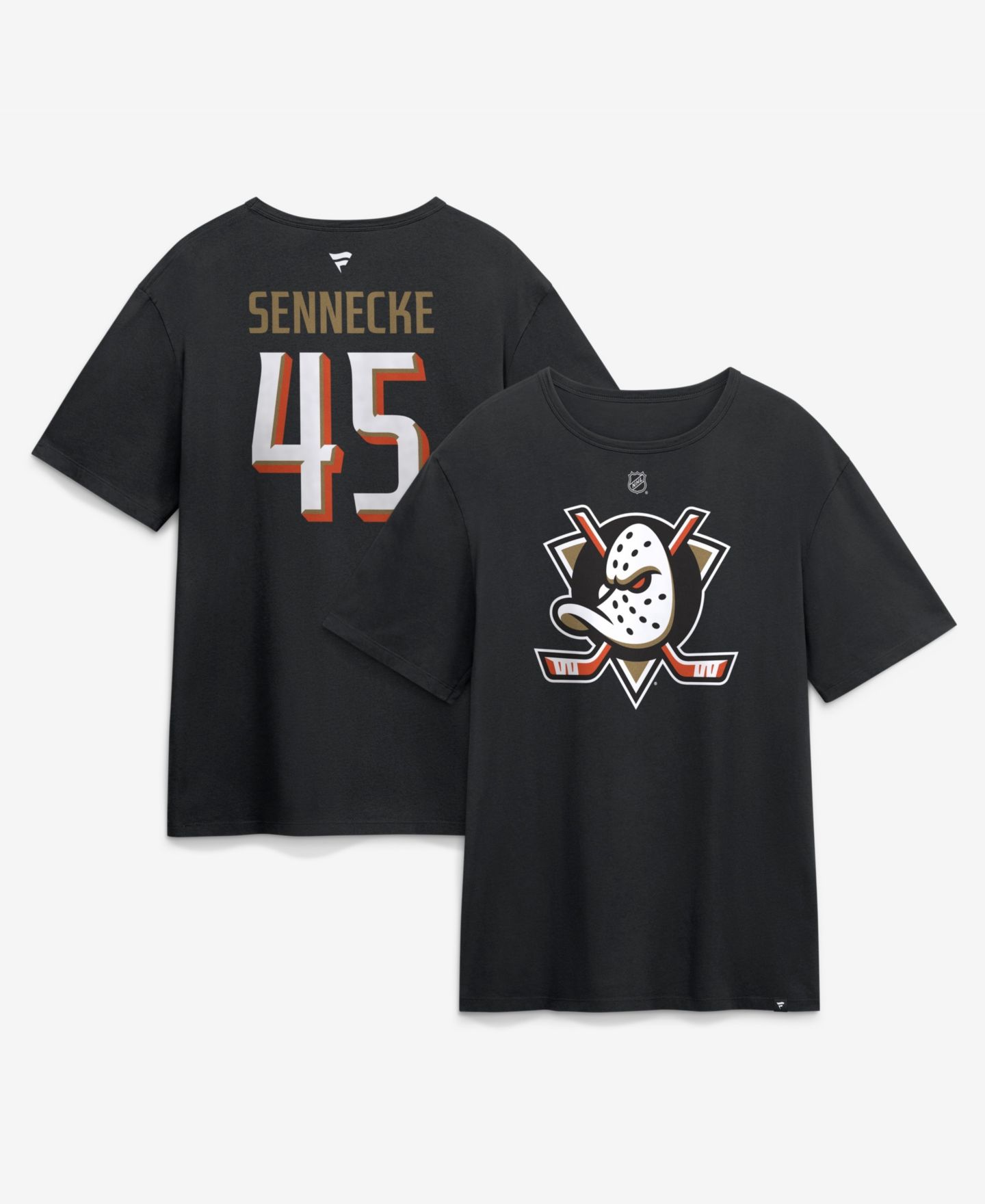 Мужская футболка Fanatics Beckett Sennecke Black Anaheim Ducks Authentic Stack Name & Number — фото 1