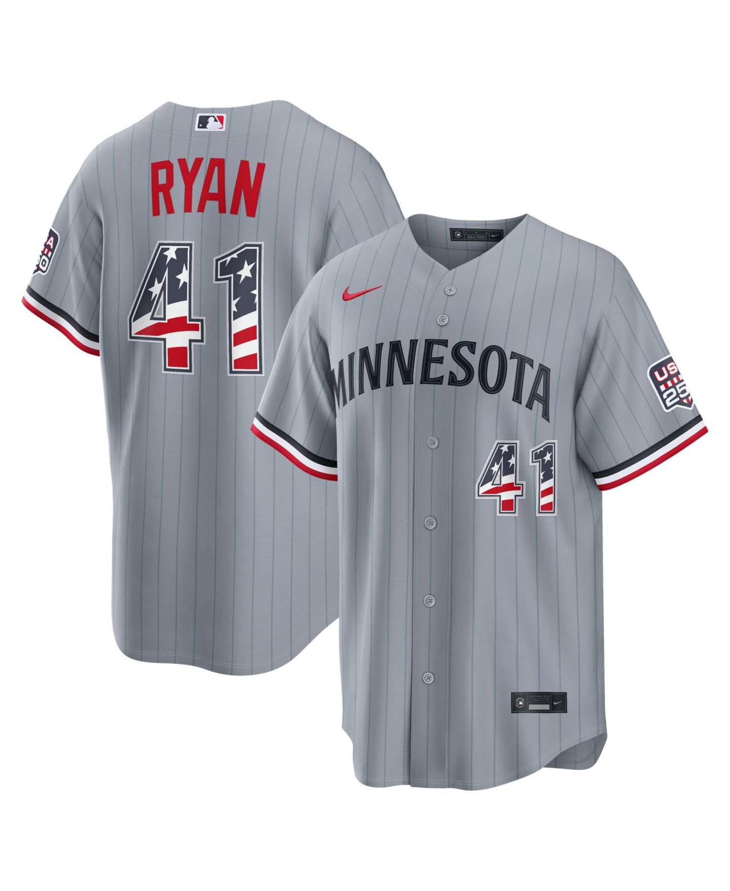 Мужской топ Nike Fourth of July Minnesota Twins Joe Ryan Gray USA 250 Stadium Jersey — фото 1