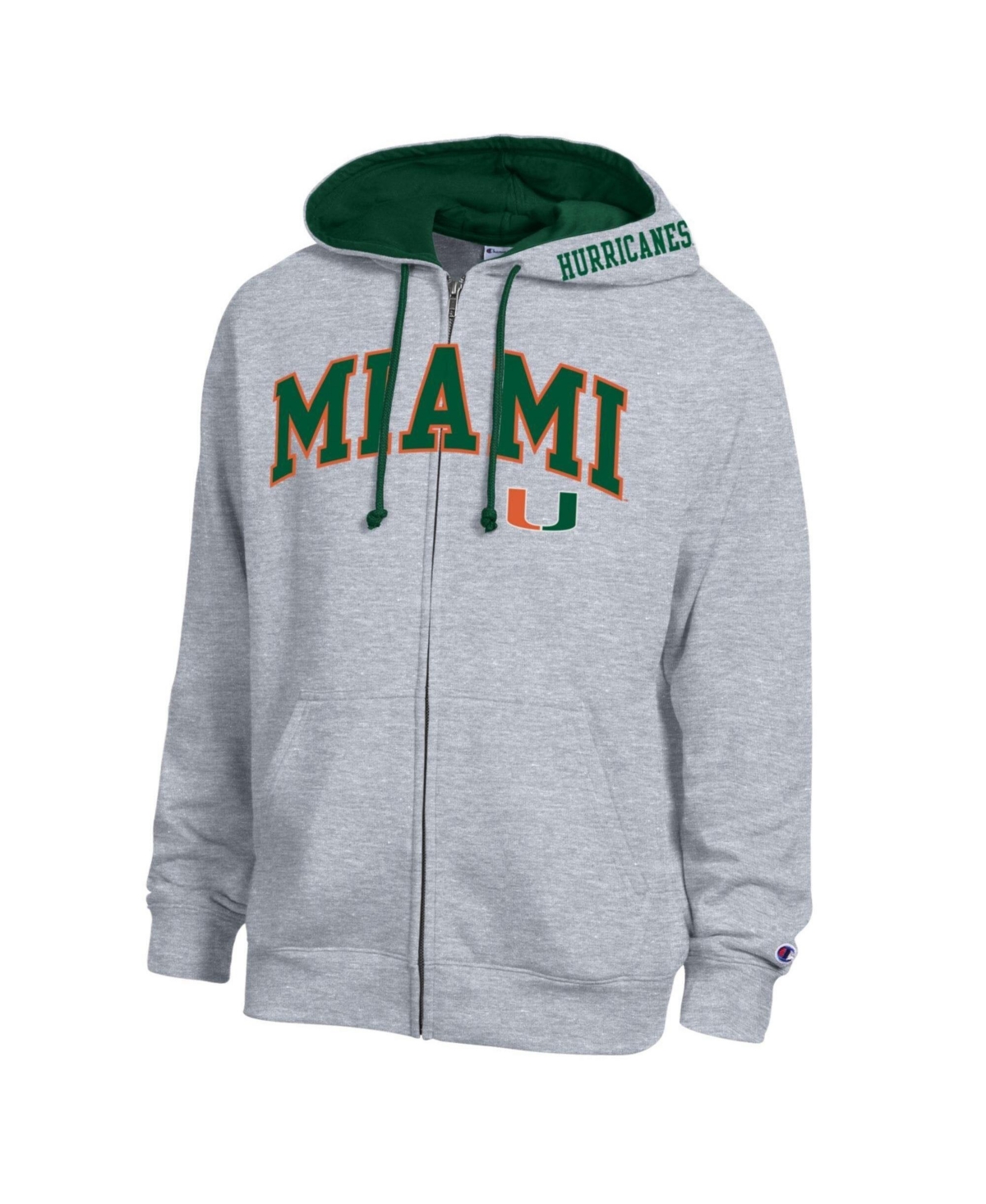 Champion Men's Heather Gray Miami Hurricanes Arch Logo Full-Zip Fleece Hoodie - Heather Gray