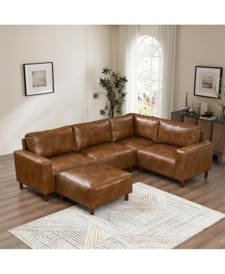 Modern Luxury 5-Piece Modular PU Leather Sectional Sofa with Ottoman