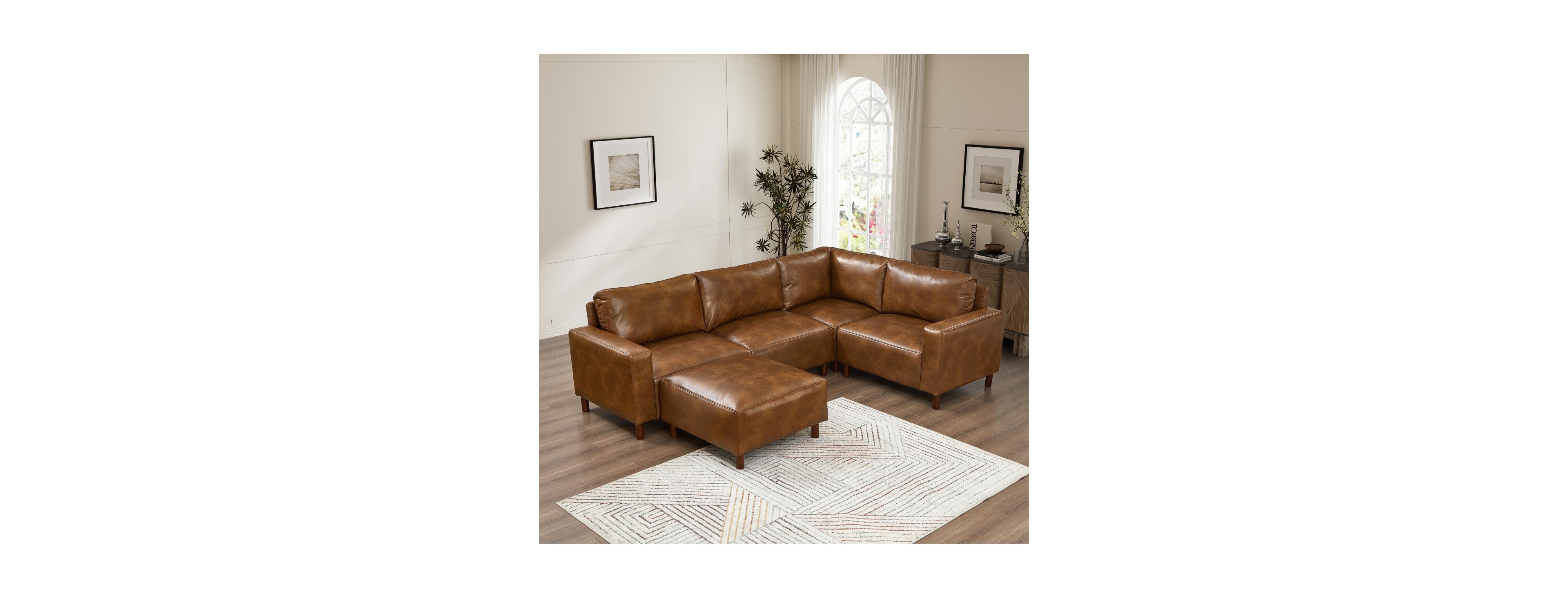 Streamdale Furniture Modern Luxury 5-Piece Modular Pu Leather Sectional Sofa with Ottoman