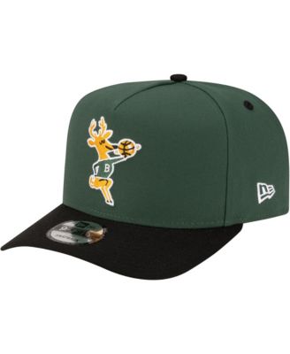 Men's  Hunter Green/Black Milwaukee Bucks 80s Throwback A-Frame 9FIFTY Snapback Hat