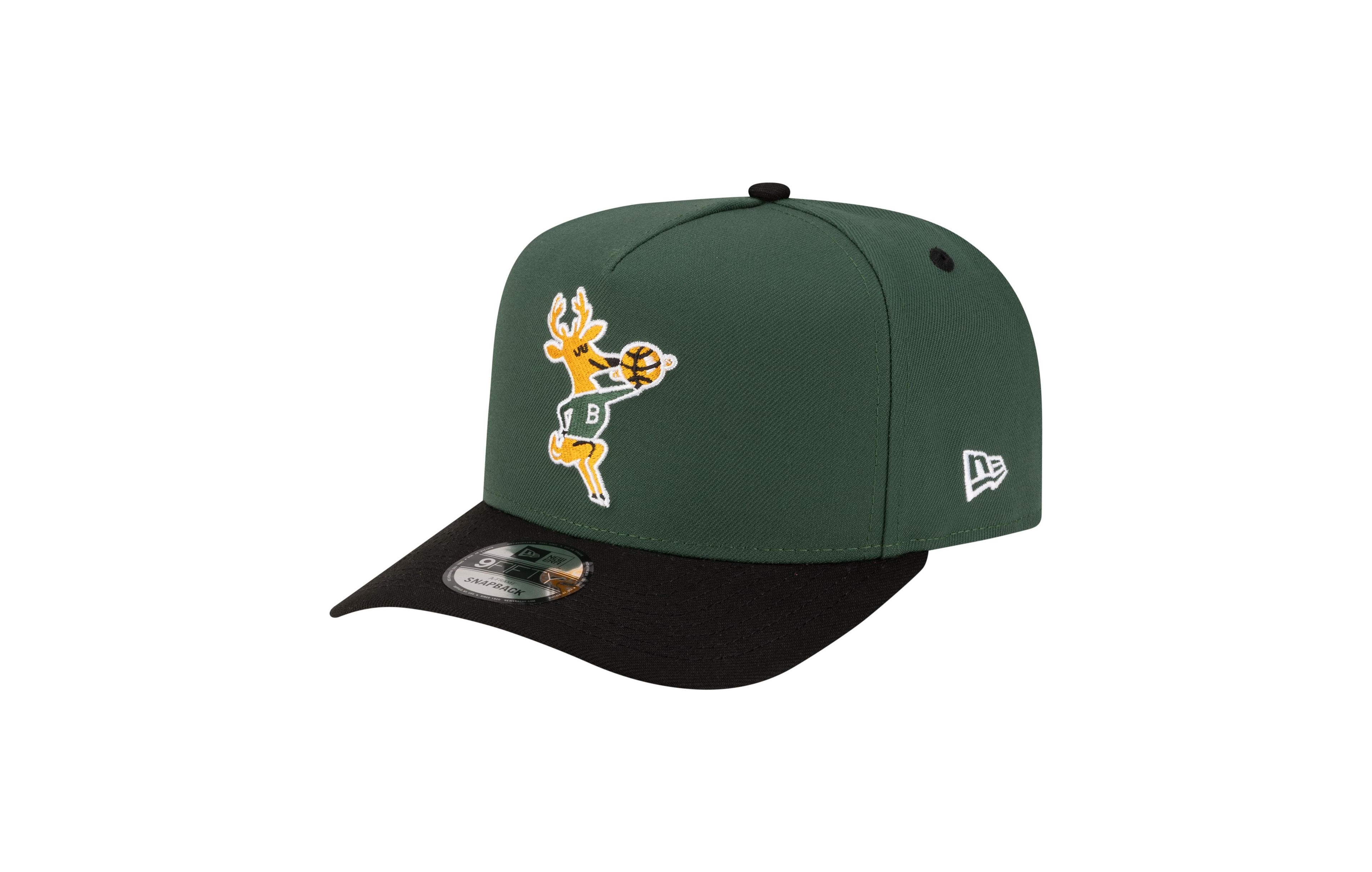 New Era Men's Hunter Green/Black Milwaukee Bucks 80s Throwback A-Frame 9FIFTY Snapback Hat