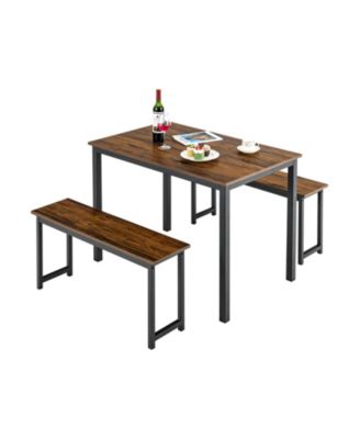 3 Pieces Dining Table Set with 2 Benches for Dining Room Kitchen Bar
