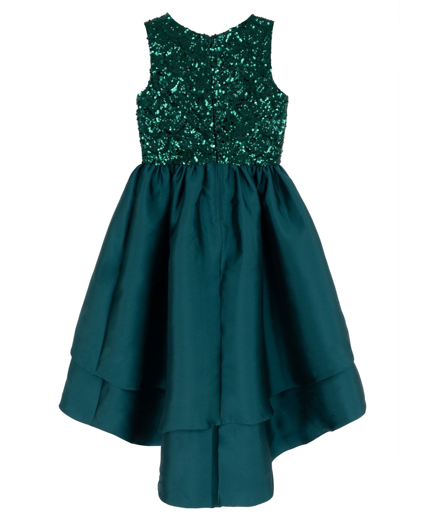 Платье Rare Editions Sequin Embroidered Lace High-Low Sleeveless Dress для девочек, цвет: Тёмно-зелёный — фото 5