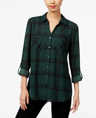 NY Collection Plaid Utility Shirt