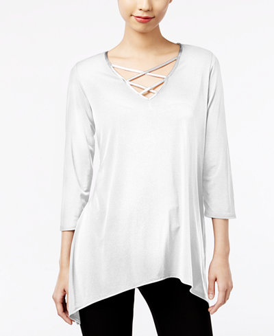 NY Collection Asymmetrical Lace-Up Top
