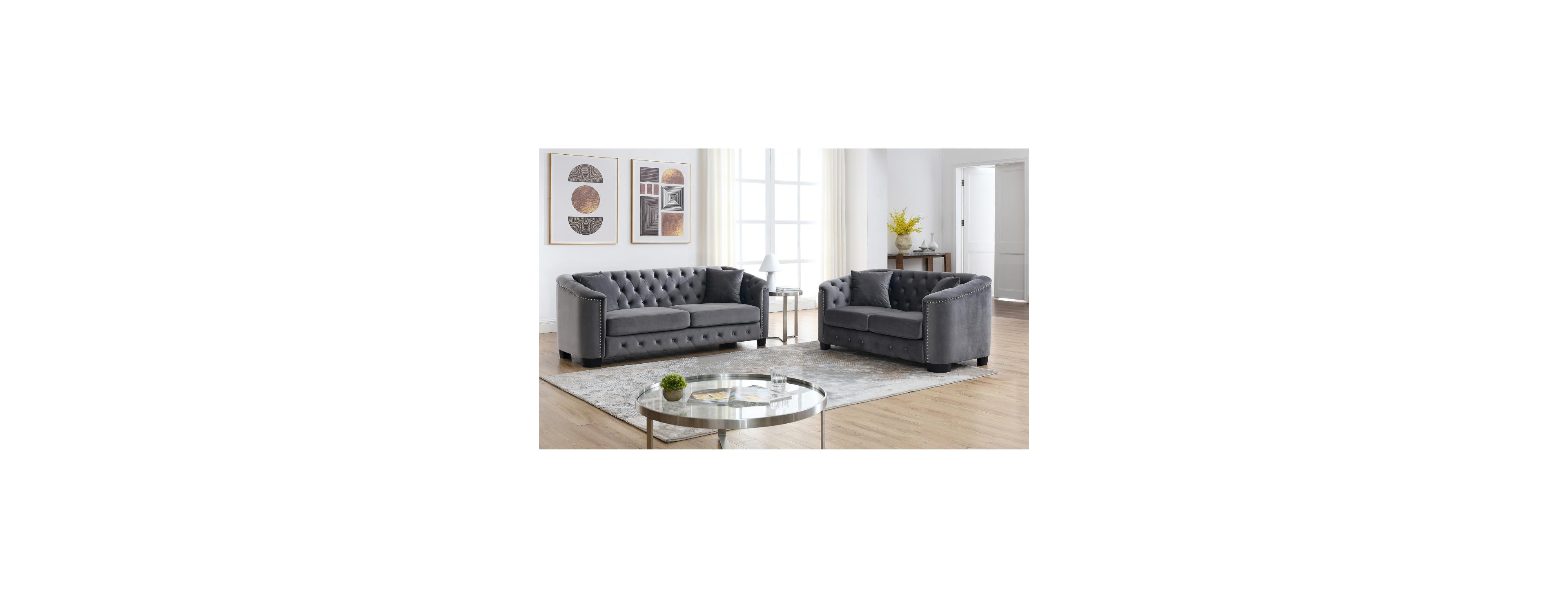 Streamdale Furniture Velvet Chelsfield Sofa Set with Deep Cushions and Throw Pillows