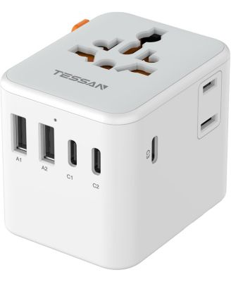 Universal Travel Adapter with 2 AC Outlets, 3 USB-C, 2 USB-A and Type A/C/G/I Plugs for Travel