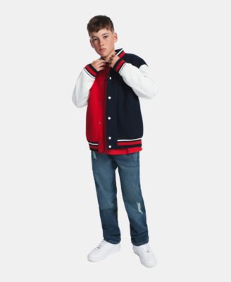 Boys' 8-20 Striped-Ribbed Colorblock Bomber Jacket