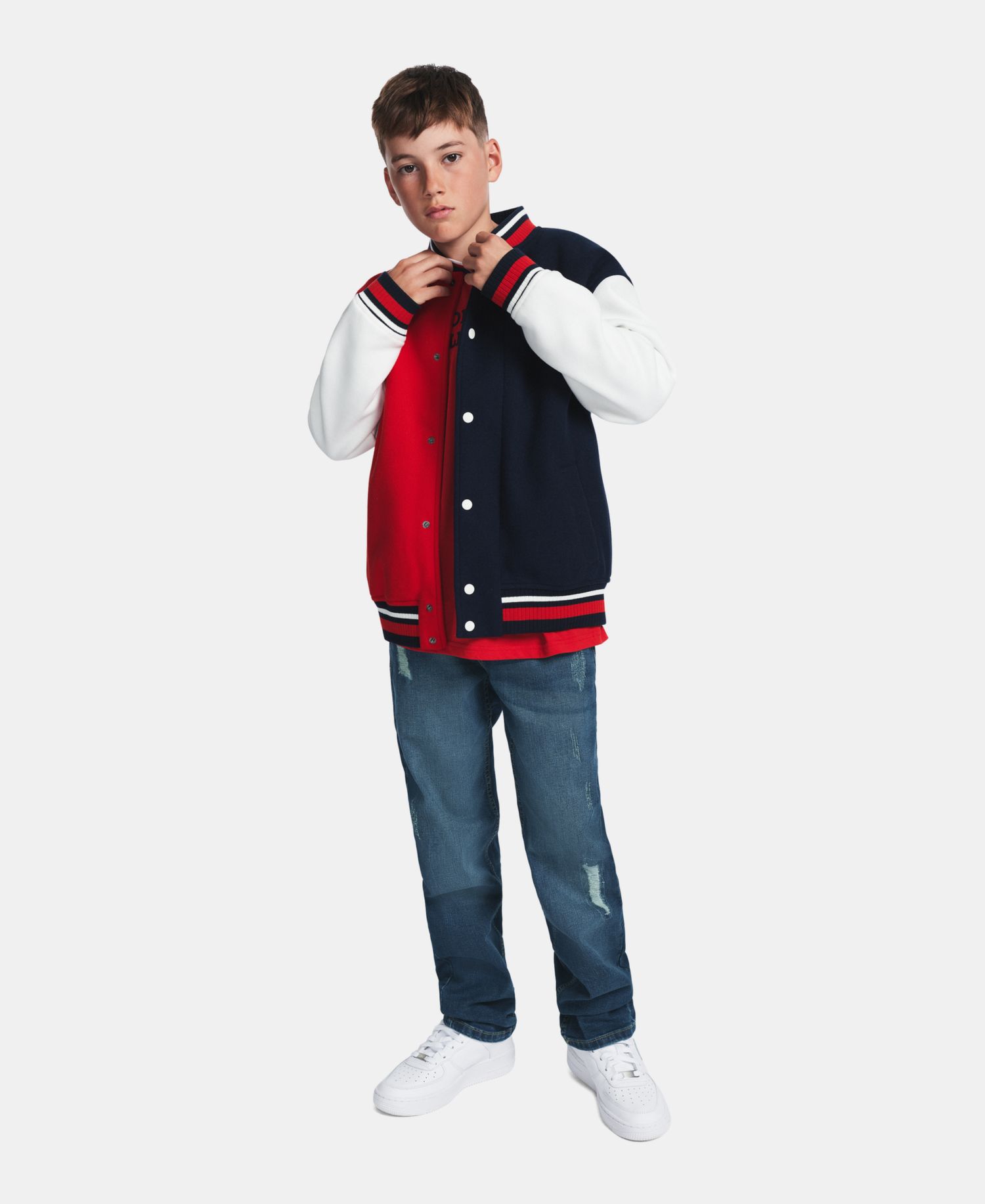 Boys' 8-20 Striped-Ribbed Colorblock Bomber Jacket