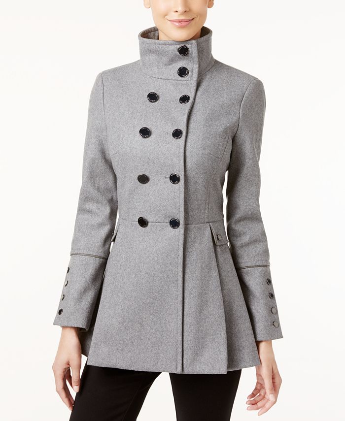 Calvin Klein Stand Collar Skirted, Calvin Klein Grey Pea Coat Womens