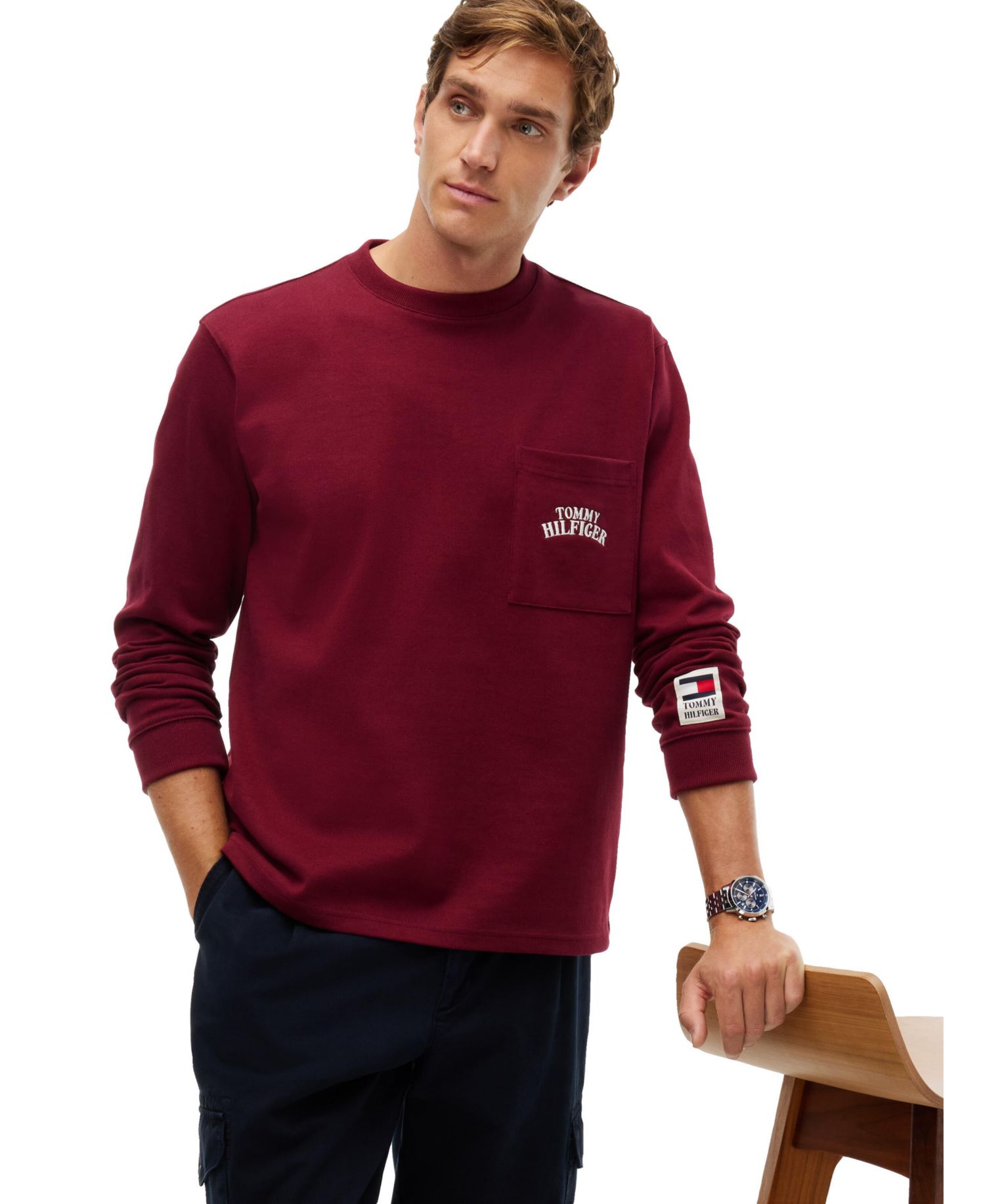 Men's Graphic Varsity Pocket Long-Sleeve T-Shirt