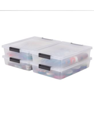 6 Qt Storage Bins, Plastic Stackable Organizers w/ Lids, Clear, 4 Pack
