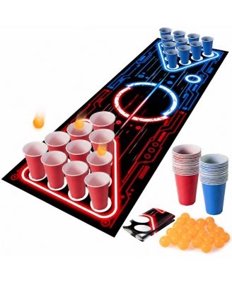 Beer Pong Game Set With Waterproof Play Mat Cups And Ping Balls For Indoor Outdoor Gatherings