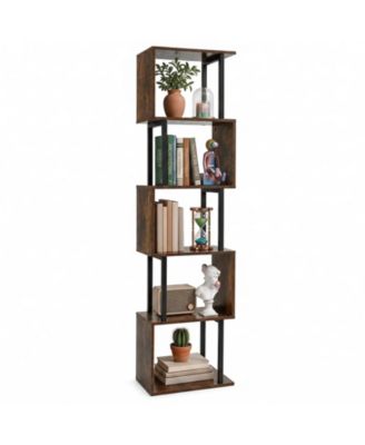 S-Shaped Bookshelf 5-Tier Geometric Bookcase Corner Display Shelf for Home