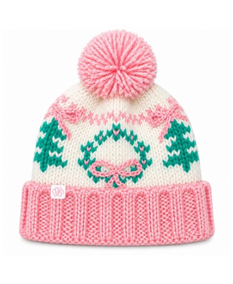 Шапка Bits & Bows Holiday Wreath Pom Beanie для девочек, цвет: Розовый / Белый