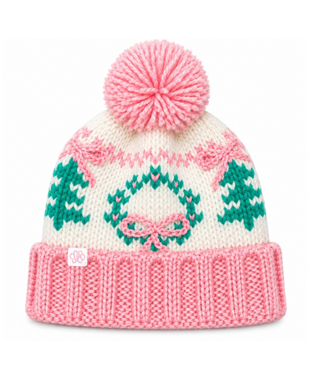 Bits & Bows Girls' Holiday Wreath Pom Beanie - Pink/white/green