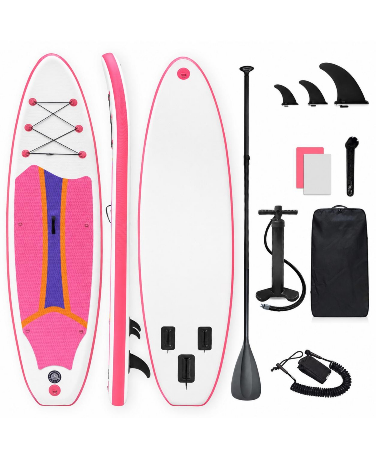 Furlihong Pink Inflatable Stand Up Paddle Board Kit with Adjustable Pump Paddle Leash and Backpack - Pink 320 x 84 x 15 cm