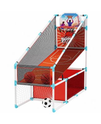 2 In 1 Basketball Hoop Soccer Goal Set Adjustable Height Electronic Scoreboard LED Lights Indoor Outdoor Sports Toy for Kids 3-12