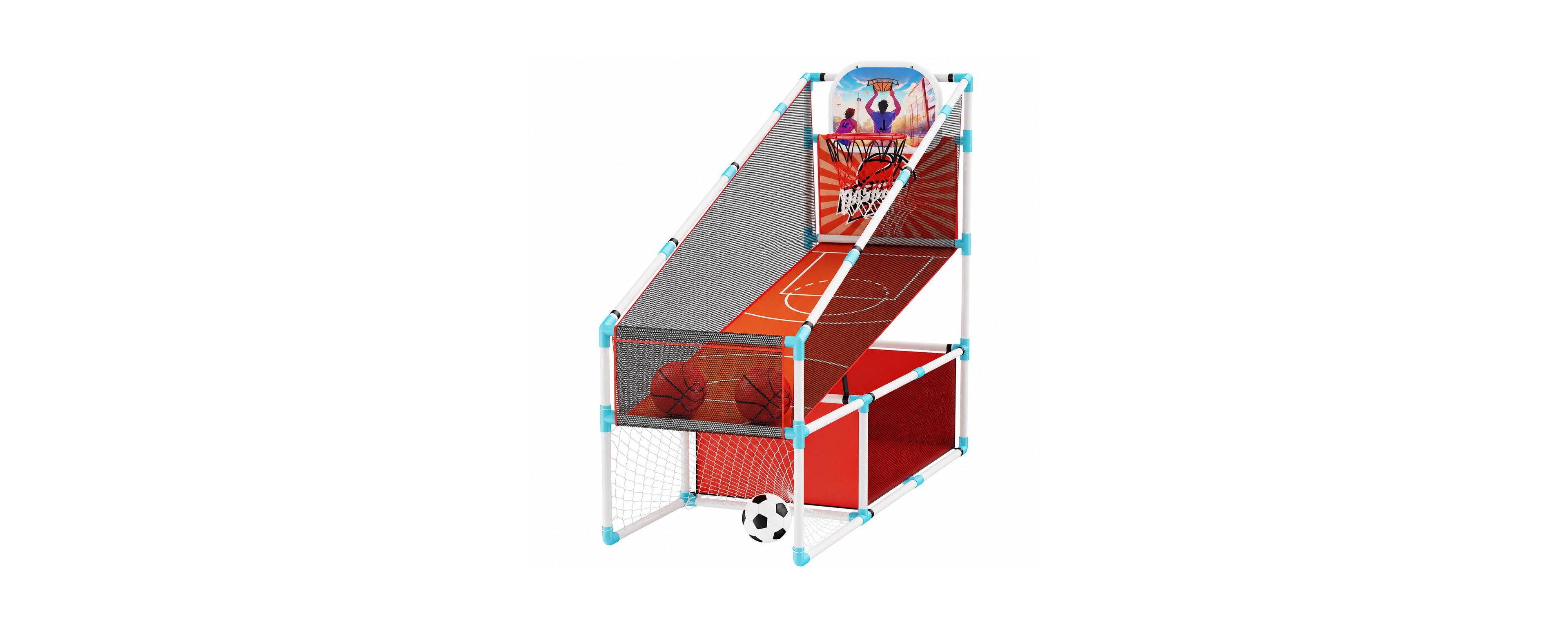 Magicorange 2 In 1 Basketball Hoop Soccer Goal Set Adjustable Height Electronic Scoreboard Led Lights Indoor Outdoor Sports Toy for Kids 3-12