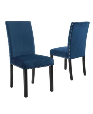 Velvet Upholstered Dining Chair with Wood Legs for Dining Room, Blue, Set of 2