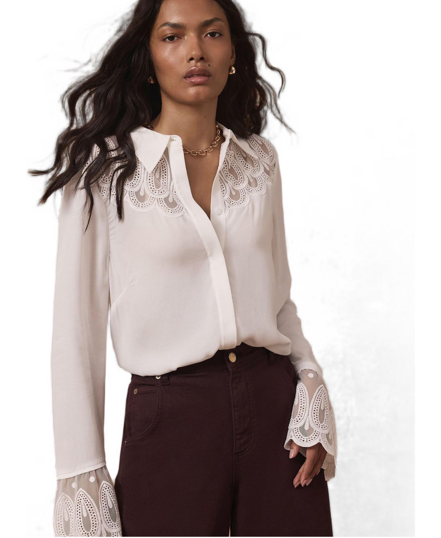 Women's Sheer Embroidered Blouse