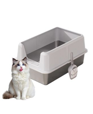 Stainless Steel Cat Litter Box with Lid and Scoop - Extra Large, High-Sided, Non-Stick, Odor Control, Easy Clean, 23.6" x 15.7" x 12.4"