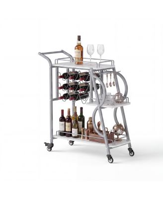 3 Tier Rolling Bar Cart with Wine Rack and Stemware Holder, Home Serving Cart with Lockable Wheels