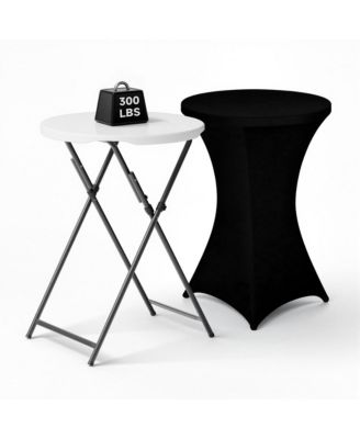 Round Folding Party Table HDPE Top with Steel Base Stable  Low Maintenance High Cocktail Table for Patio