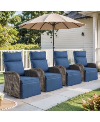 4-Piece Outdoor Swivel Reclining Patio Chair Set with Adjustable Backrest, Footrest and All-Weather Wicker