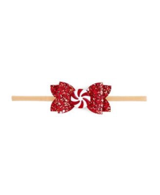 Baby Girls Peppermint Glitter Christmas Bow Baby Headband