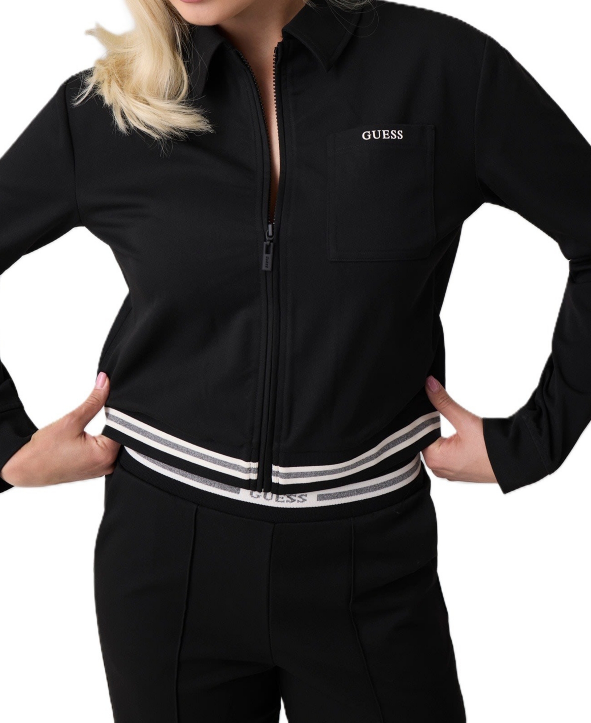 Guess Women's Goliarda Full-Zip Cropped High-Neck Jacket - Jet Black A996