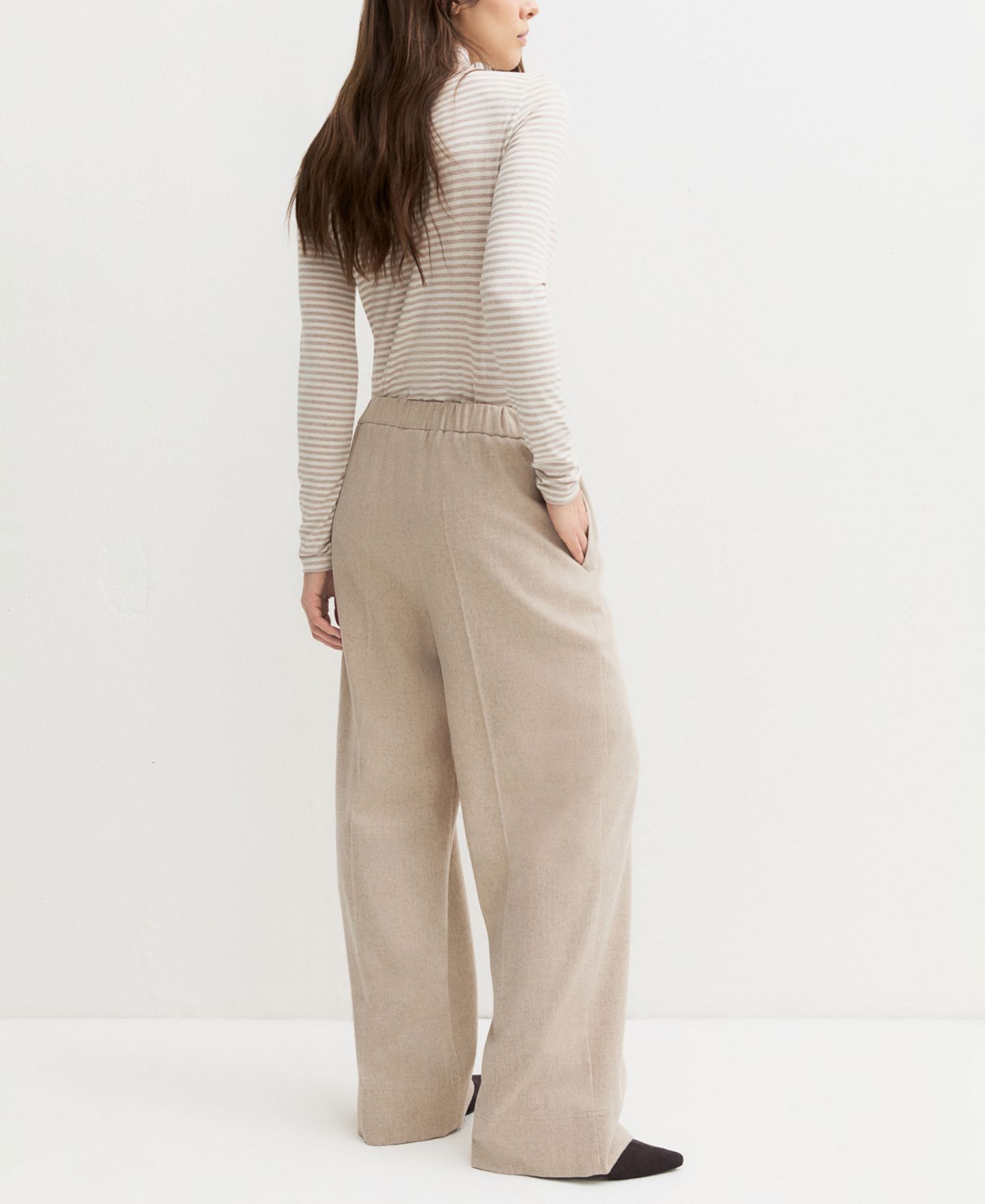 Женские брюки Emme Marella Emmteca Wide Leg Elastic Waist Flannel, цвет: Экрю — фото 5