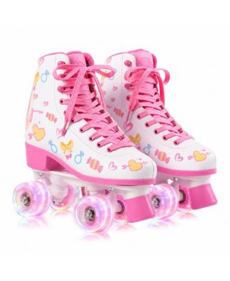 Women Classic High Top Quad Roller Skates Light Up Wheels Indoor Outdoor