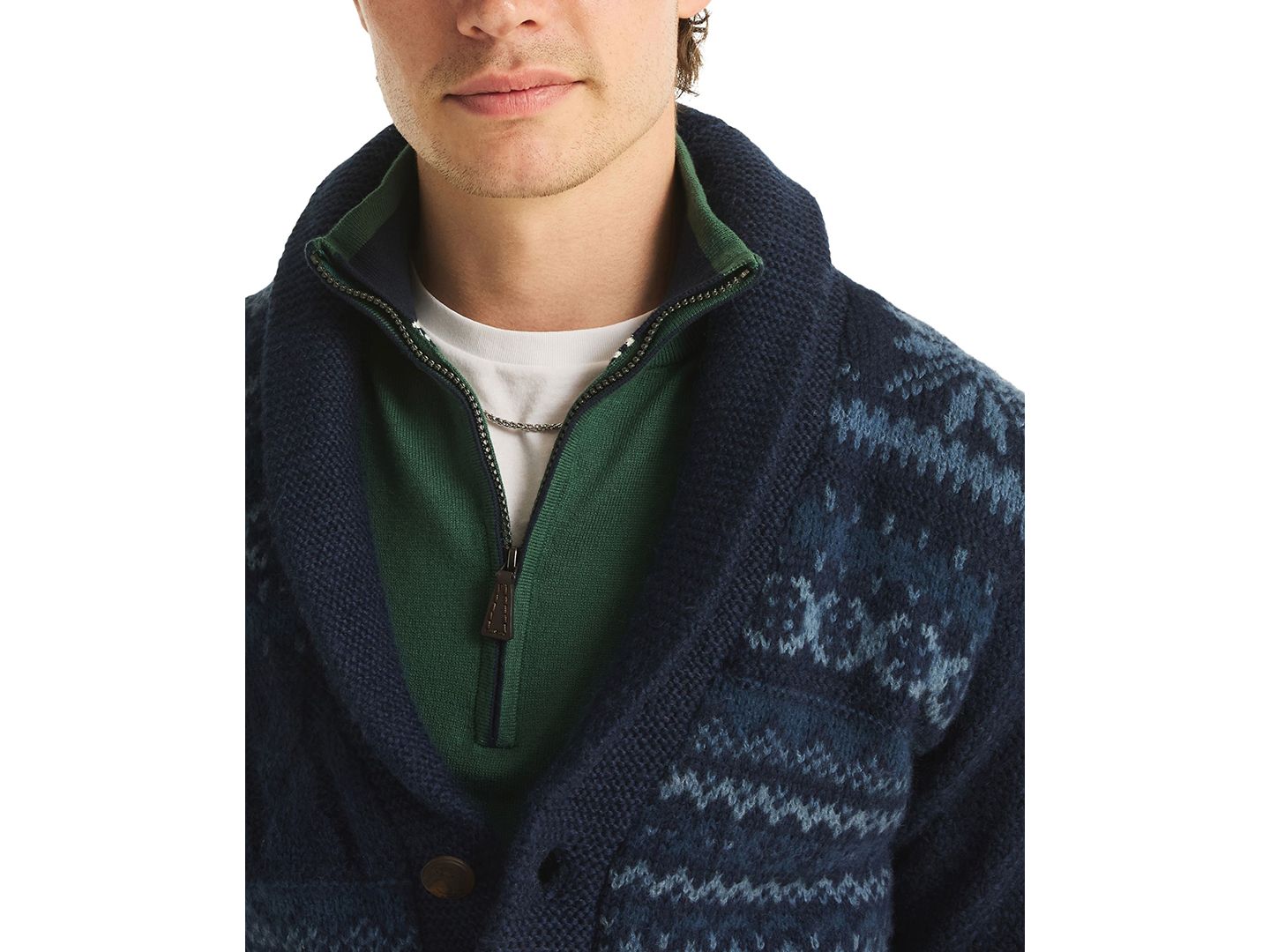 Мужской кардиган Nautica Fair Isle Shawl Collar Classic-Fit, цвет: Тёмно-синий — фото 3