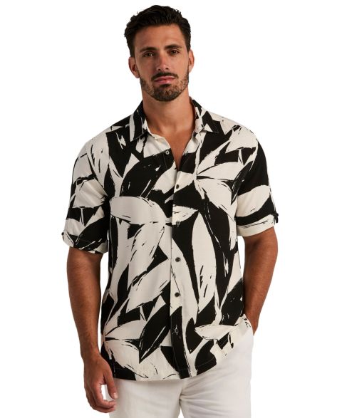 Мужская рубашка Cubavera Classic-Fit Tropical-Print Point-Collar Short-Sleeve, цвет: Egret