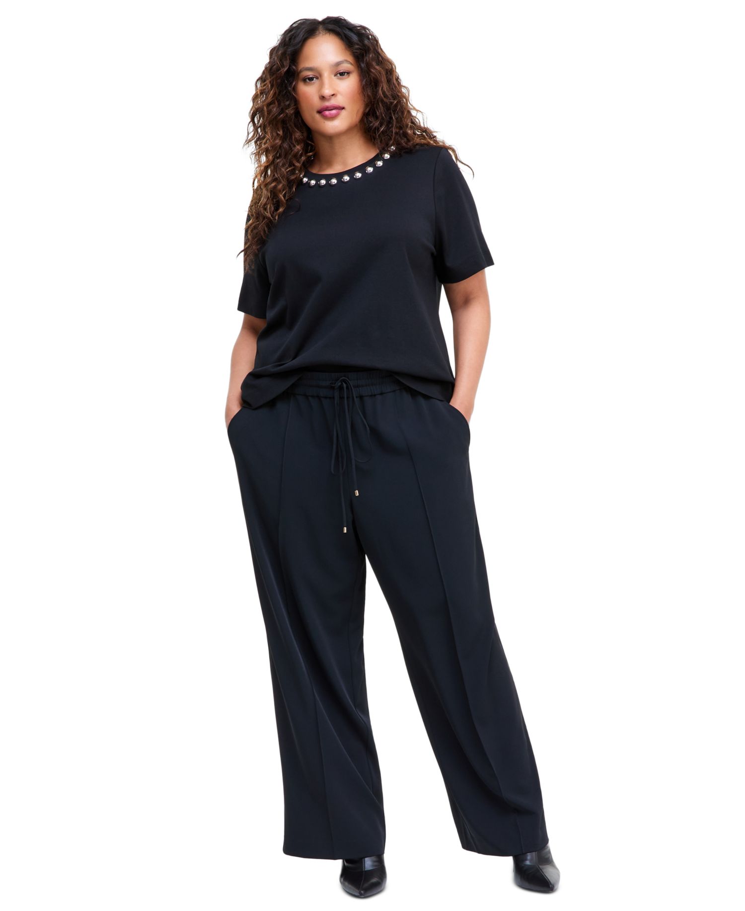 Plus Size High-Waist Wide-Leg Pull-On Pants